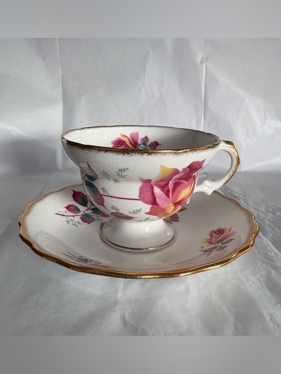 Rosina Other - Rosina White Teacup & Saucer With Multi-color  Floral Gold Trim England Bone